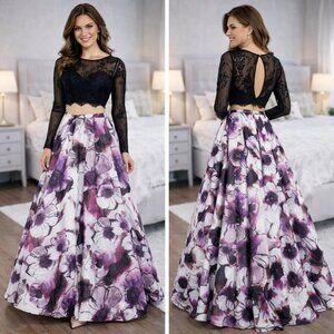 NWT Rachel Allan Two Piece Black Purple Formal Gown $538